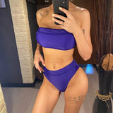 Sexy Bandeau High Leg Cut Female Swimsuit High Waist Bikini Women Swimwear Two-Pieces Bikini Set Bather Bathing Suit Swim V5444