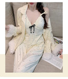 Fashionable Home Pajamas Three-piece Set Island Velvet Pajamas Spring and Autumn Suspenders Sexy Homewear Casual Suit
