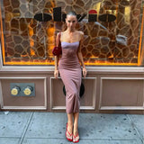 Ahagaga Fashion Women's Casual Midi Dresses Camisole Patchwork Sleeveless Slim Fit Summer Sexy Female Party Streetwear Vestidos