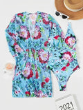 2026 Printed Swimsuit Women One Piece With Cover Up Floral Swimwear Female Beach Wear Push Up Bathing Swimming Swim Suit Summer