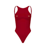 Metal Ring Backless Black Women Swimwear One Piece Swimsuit Female Brazilian High Leg Cut Padded Bather Bathing Suit Swim V7512