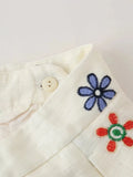 Foridol Floral Embroidery Women Shirt Pants Set Linen 2 Pcs Outfit Female Matching Set Wide Leg Pants Suit 2025 Casual Set