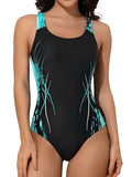 2026 Sporty Printed Slim Swimsuit Women One Piece Back Cross Swimwear Female Bathers Bathing Swimming Swim Suit Beachwear