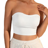 Women Strapless Bandeau Top Solid Color Sleeveless Cropped Tube Top Slim Fit Casual Bralette For Summer Invisible Wireless Bras
