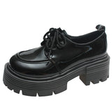 Retro Pu Leather Platform Oxford Shoes Women Japanese Style Thick Sole Black Student Shoes Woman Lace Up Thick Heel Pumps Female