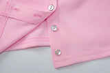 FDYOUI Pink T-shirts 2026 Summer Woman Clothes O-neck Single Breasted Cardigan Tops Female Short Sleeve Slim T Shirt Streetwear