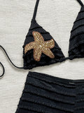 Vintage Two Piece Bikini Set 2026 Women White Black Starfish Ornament Push Up High Waist Swimsuit Holiday Bathing Suit Swimwear