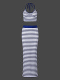 Summer slim temperament hot girl striped halterneck backless skirt suit vest casual suit