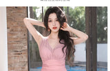 New Swimsuit for Women in Hot Spring Style, Slimming and Covering The Belly, V-neck Skirt Style One-piece Plus Size Swimsuit