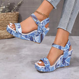2026 New Women's Wedge Sandals Fashion Floral Printed Canvas Shoes  Casual Sandals