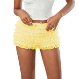 Solid Color Multi-Layer Mesh Short Pants Sweet Cute Bloomers Women Summer Ruffled Frilly Shorts