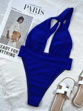 Sexy One Piece Swimsuit Swimwear Women Royal Blue Hollow Single Shoulder High Waist Bathing Suit Beachwear Banadores Mujer 2026
