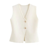 Foridol Gold Button Knitted Tank Top Women Autumn Winter Burgundy Short Vest Sleeveless V Neck Chic New Fashion Tops