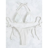 Sexy Wrinkled Halter Brazilian Bikini Female Swimsuit Women Swimwear Two-Pieces Bikini Set Bather Bathing Suit Swim Lady V4101