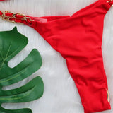 Metal Ring Halter Scrunch Butt Thong Bikini Women Swimwear Female Swimsuit Two-Pieces Bikini Set Bather Bathing Suit Swim V4391