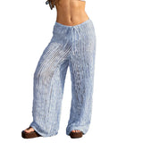 Women's trousers, fashionable and versatile, solid color, drawstring straight trousers, beach sun protection trousers