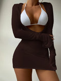 3 Pieces Thong Bikini 2026 Women With Cover Up String Swimwear Female Solid Swimsuit Beach Wear Bathing Swimming Suit Summer