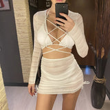 Long Sleeve Cover Up Skirt Halter Bikini Female Swimsuit Women Swimwear Four-Pieces Bikini Set Bathing Suit Bather Swim V7273