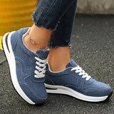Comfortable Platform Denim Sneakers for Women Plus Size 43 Lace-Up Women's Sports Shoes Lightweight Non Slip Walking Shoes Woman