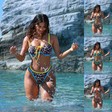 Contrast Color Leopard Swimsuit for Women Sexy Push Up Thong Bathing Suit Beachwear Underwire Low Waist Swimwear String Bikinis