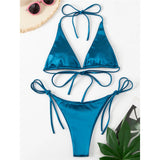 Sexy Satin Halter Brazilian Padded Bikini Female Swimsuit Women Swimwear Two-Pieces Bikini Set Bather Bathing Suit Swim V4966S