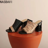 NASBAVI Brand New Ladies Peep Toe Summer Sandals Fashion Mixed Colors Chunky High Heels Women Sandals Party Woman Shoes 35-45