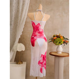 With Floral Dress Printed Halter Bikini Female Swimsuit Women Swimwear Three-pieces Bikini set Bather Bathing Suit Swim V8204