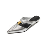 2026 Summer New Brand Women Slipper Fashion Pointed Toe Slip On Slides Low Heel Ladies Elegant Mules Sandals Top quality  Gold