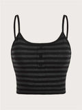 Goth Punk Striped Button Cami Top Women Summer Y2K Clothes Grunge High Street Sleeveless Spaghetti Strap Crop Top Streetwear