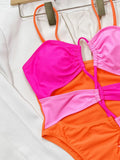 Sexy One Piece Swimsuit Swimwear Women Block Color Patchwork Hollow Straps Bathing Suit Beachwear 2026 Stroje Kapielowe Damskie