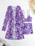 New Sexy 3 Pieces Suit for Women Neck Hanging Bikini Set+Cover-up Swimwear Sunproof Tankini High Waist Shorts Swimsuit Beachwear