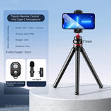 Roreta Flexible Octopus Tripod with microphone for Phone Camera DSLR 2in1 Design With Phone Holder Side Cold Shoe 1/4'' Screw