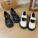 Sweet Bowknot Lace Strap Platform Mary Jane Shoes Women Korean Patent Leather Jk Lolita Shoes Woman 2025 Thick Heel Pumps Female