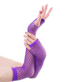 Blue Neon Fishnet Fingerless Long Gloves Arm Cuff Party Wear Fancy Dress For Women Sexy Girls Punk Gothic Dance Party Mesh Glove