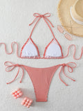 Halter Triangle String Bikinis 2026 Women Sexy Striped Swimsuit Ruffle  Swimwear Female Bathers Bathing Swimming Swim Suit