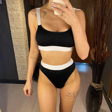 New Sexy Ribbed Splicing Female Swimsuit High Waist Bikini Women Swimwear Two-pieces Bikini Set Bather Bathing Suit Swim V2329