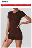 Butt Lifting One Piece Body Shaping Yoga Jumpsuit Women Short Sleeve Hollow Out Backless Bodycon Shorts Sports Suit Workout Wear