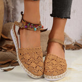 Hollow Fabric Roman Shoes Summer Travel Round Head Wedge Toe Fashion Sandals Comfortable Thick-sole Women's Shoes 2026