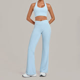 Breathable Stretch Yoga Sets Women Quick Drying Shockproof Sports Bra High Waist Bell Bottom Pants Gym Two-piece Fitness Suit