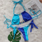 DEKA Splicing Halter Jewelled Diamond Bikini Women Swimsuit Female Swimwear Two Pieces Bikini Set Hollow Out Bathing Suit