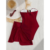 XS - L 6 Colors One Piece Swimsuit Female With Skirt Cut Out Women Swimwear Bandeau Metal Ring Bather Bathing Suit Swim V8108