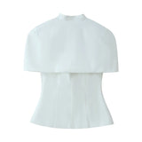 Women's Fashion Casual Shawl-Style Waist-Cinching Top Solid Color For Woman Elegant Cape Sleeve Top For Women White Black 81FF