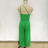 Foridol Waist Folds Backless Double Strap Casual Wide Leg Jumpsuit Long Pants Green 2025 New Female Loose  Jumpsuit