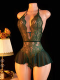 Women's Bodysuit Rose Crotchless Adult Erotic Sexy Lingerie Lace Deep V-neck Temptation Underwear Valentine's Gift