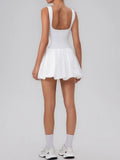 Summer One-piece Tennis Dress Women Fitness Fake Two-piece with Inner Separate Shorts Pockets Sleevesless Sports Pleated Skirt