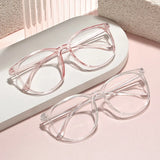 Transparent Large Frame Computer Glasses Women Round Anti Blue Light Optical Spectacle Flat Lens Eye Protection Plain Glasses