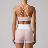 Summer Pink Wave Point Yoga Sets for Women Slim Sports Tank Top Gym Outfits Outerwear High Waist Shorts Training Fitness Suits