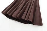 Foridol Stand Collar Sleeveless Pleated Tank Dress for Women Brown Casual Short Autumn Winter Dress Zip Black Ladies Vestidos