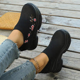 Flower Embroidery Chunky Platform Sneakers Women Comfy Slip On Breathable Mesh Sports Shoes Woman Thick Bottom Walking Shoes 42