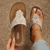 Pink Flower Wedge Heel Flip Flops Women Summer Massage Sole Clip Toe Platform Slippers Woman Light Thick Bottom Beach Sandals